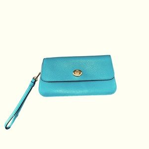 Coach Turquoise Wristlet with Exterior Pocket